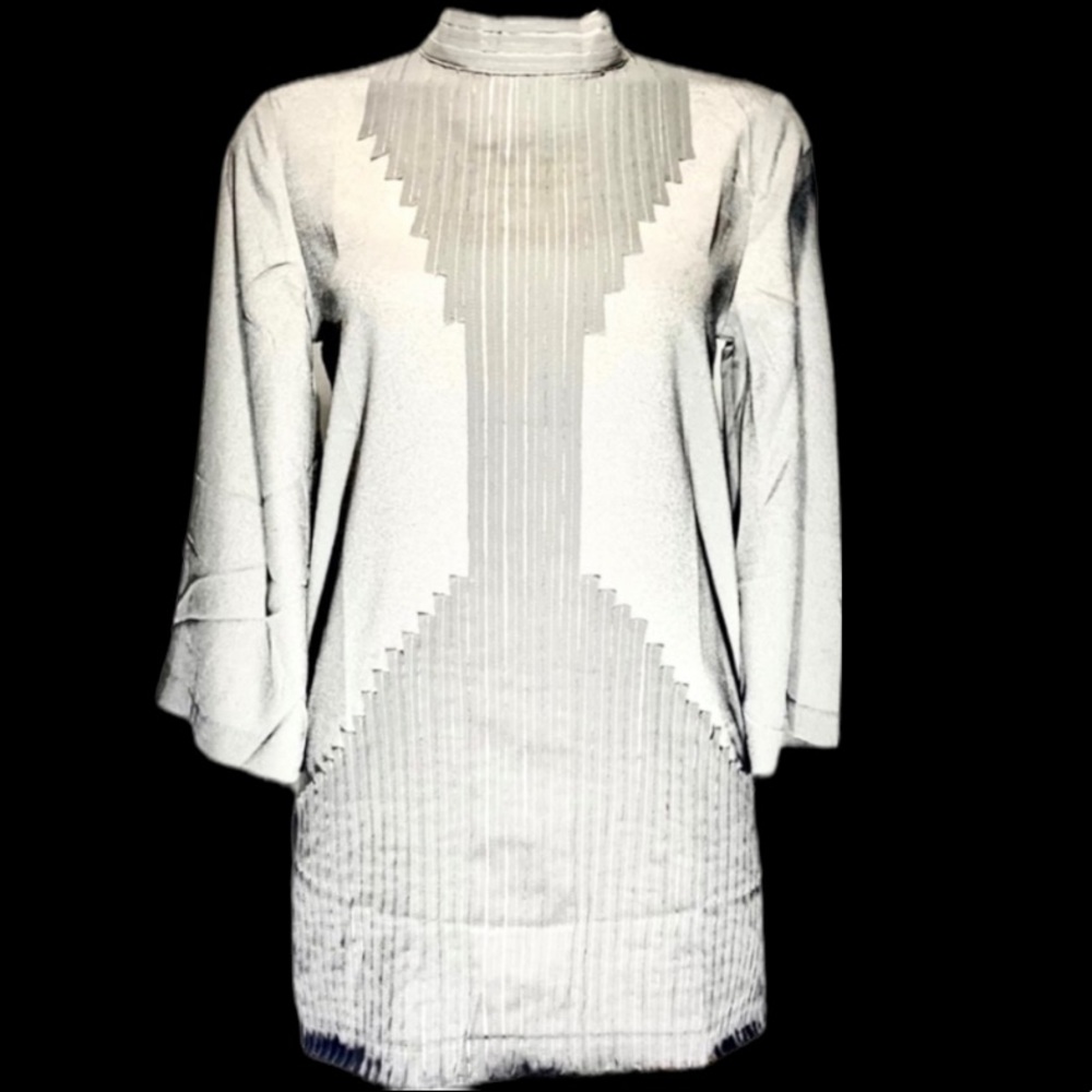 Qi Neiman Marcus $175 Tuxedo Tunic XSP Grey Silver Dress Party Wedding